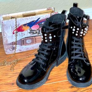 GEOX Italian Women’s Patent Leather Black J Eclair Ankle Boot Size US 8.5 EU 39
